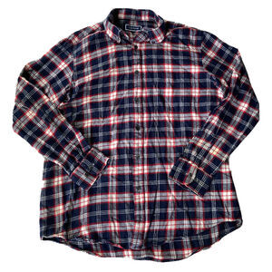 Club Room Shirt Sz L Navy Blue Red White Flannel Check 100% Cotton Casual Mens